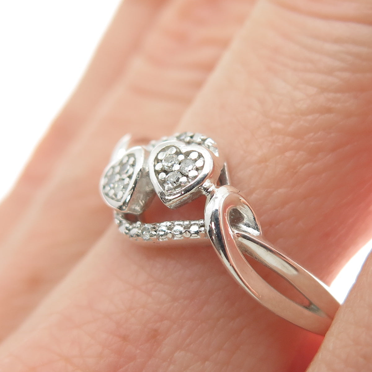 JASANI DESIGNS 925 Sterling Silver Real Diamond Couple Heart Ring Size 7