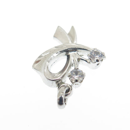 925 Sterling Silver Antique Art Deco Real White Topaz Bow Minimalist Pendant