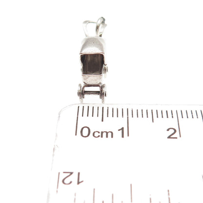 925 Sterling Antique Art Deco Mexico Baby Stroller Movable 3D Mini Charm Pendant