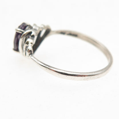 925 Sterling Silver Vintage Real Oval-Cut Amethyst Heart Oxidized Ring Size 9.25