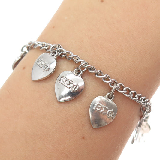 925 Sterling Vintage 1956-63 Beta Sigma Phi Sorority Charms Bracelet 6.75"