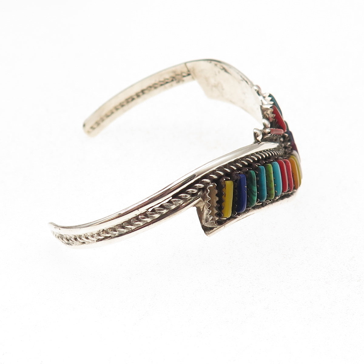 Helen Harrison Navajo Old Pawn Sterling Multi-Gem Bracelet 7" (missing 1 stone)