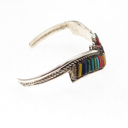 Helen Harrison Navajo Old Pawn Sterling Multi-Gem Bracelet 7" (missing 1 stone)