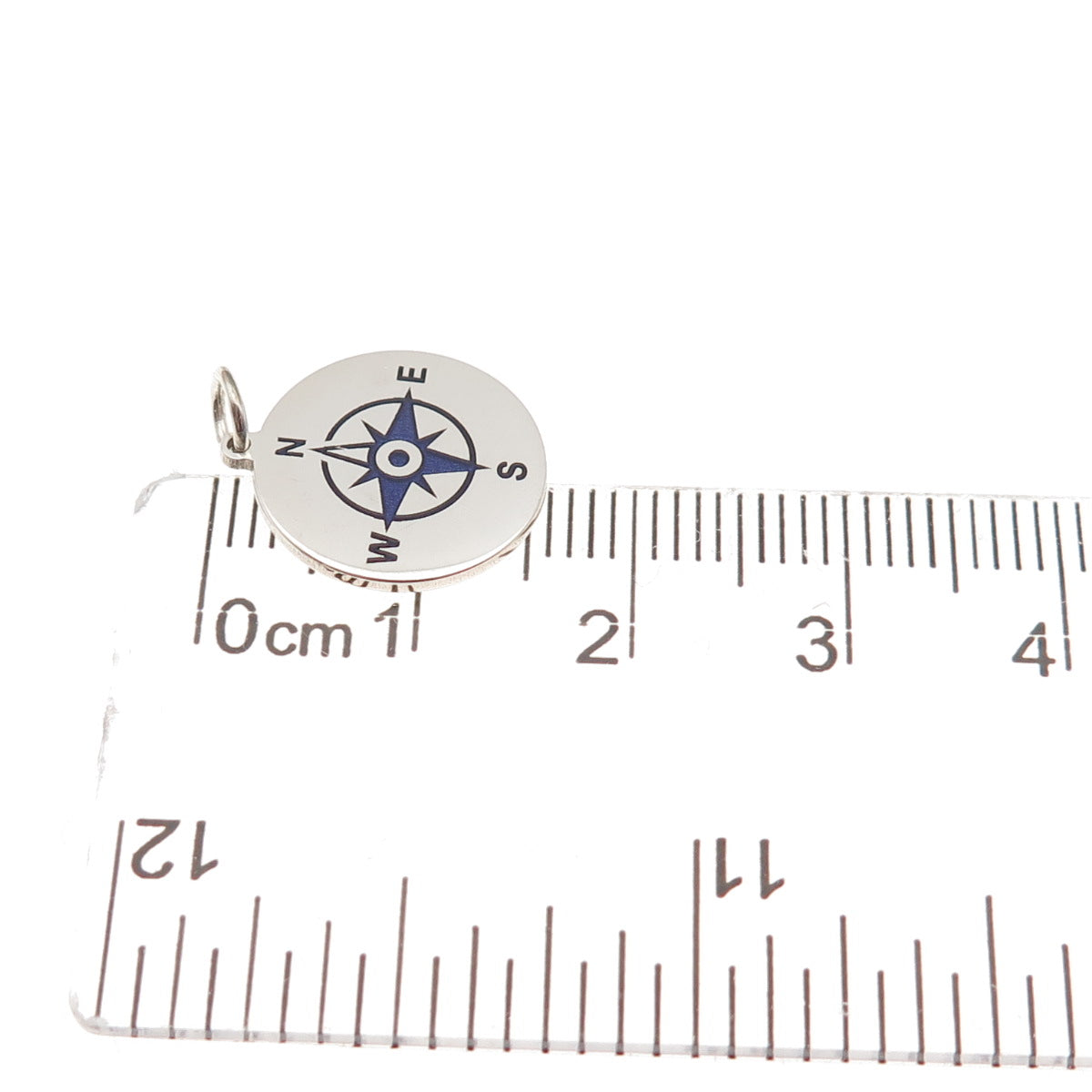 925 Sterling Silver Purple Enamel Compass Round Tag Mini Charm Pendant