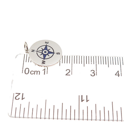 925 Sterling Silver Purple Enamel Compass Round Tag Mini Charm Pendant