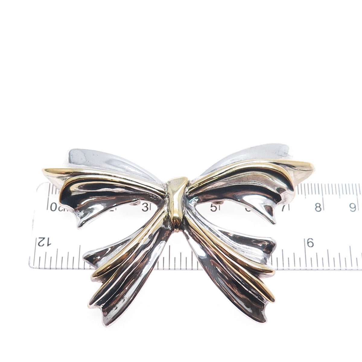 925 Sterling Silver 2-Tone Vintage JE Artisan Ribbon Bow Brooch / Slide Pendant