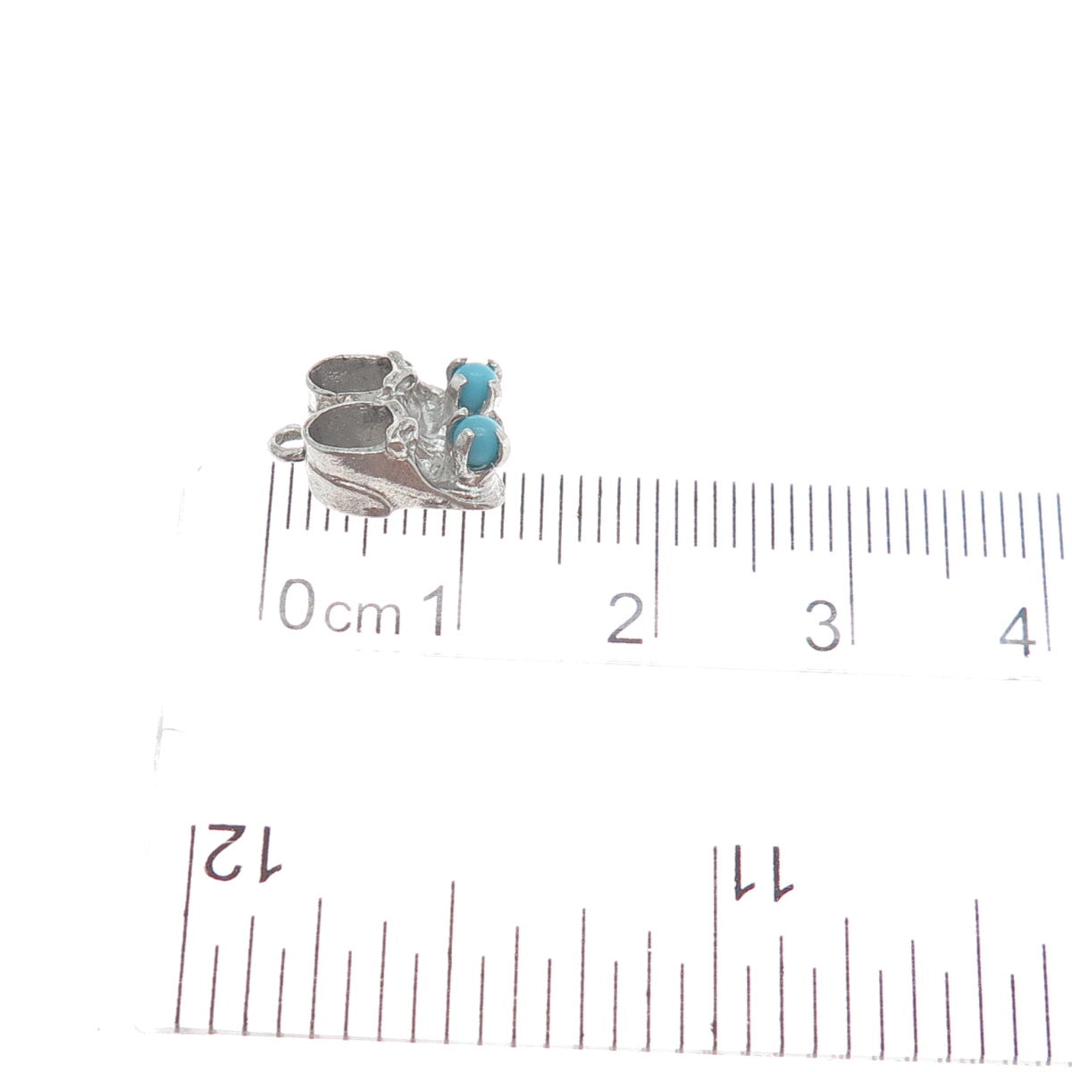 925 Sterling Silver Vintage Real Turquoise Baby Shoes Minimalist Charm Pendant