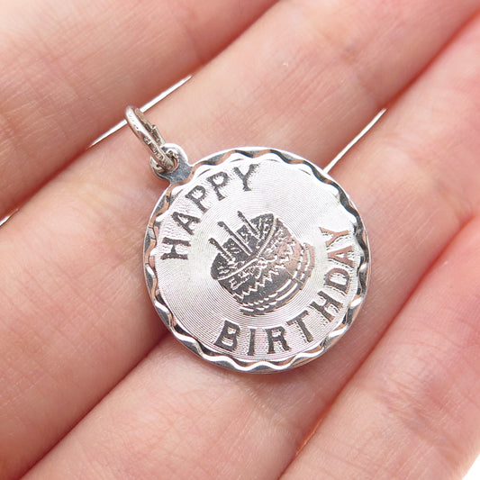 SPENCER 925 Sterling Silver Vintage Happy Birthday Minimalist Charm Pendant