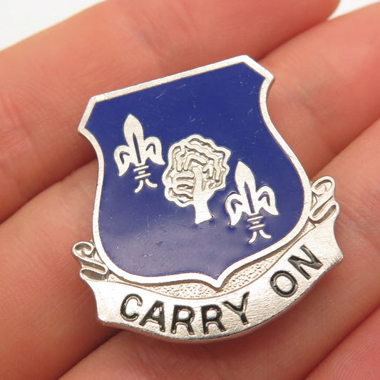 925 Sterling Silver Antique Enamel US Infantry Regiment "Carry On" Pin Brooch