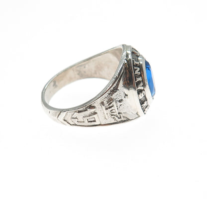 925 Sterling Silver Vintage 1972 Blue Glass St. Kilian School Ring Size 10
