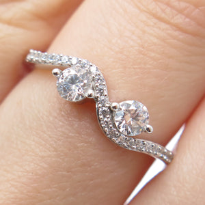 925 Sterling Silver Round-Cut C Z Wavy Promise Ring Size 6.75