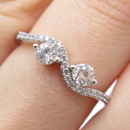 925 Sterling Silver Round-Cut C Z Wavy Promise Ring Size 6.75