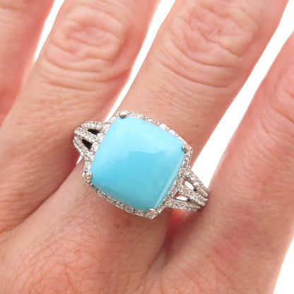 Chuck Clemency 925 Sterling Silver Real Turquoise & White Topaz Ring Size 8.25