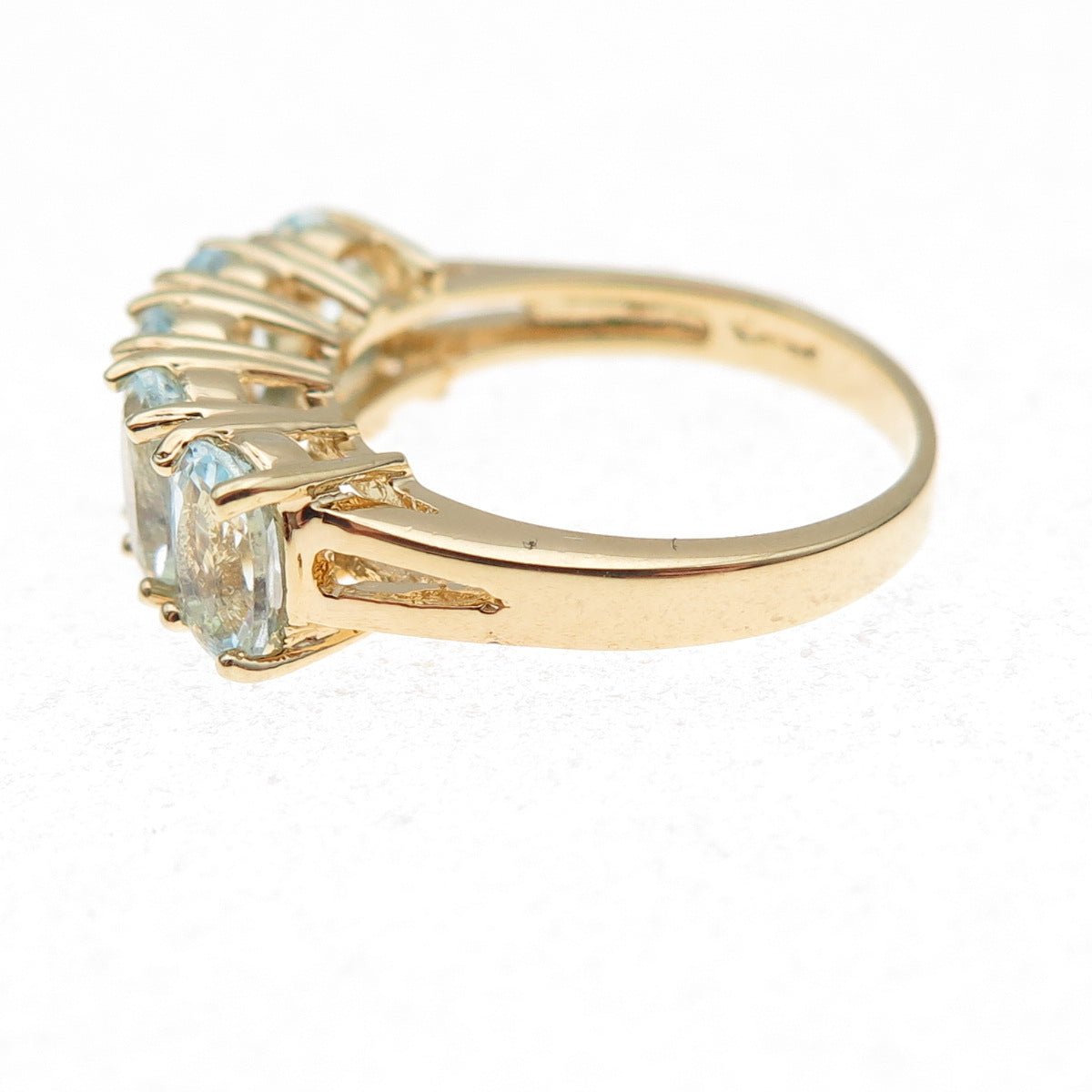 925 Sterling Silver Gold Plated Real Oval-Cut Blue Topaz Ring Size 5