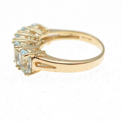 925 Sterling Silver Gold Plated Real Oval-Cut Blue Topaz Ring Size 5