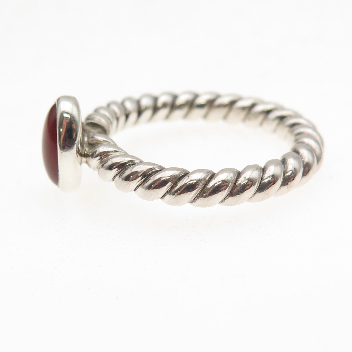 925 Sterling Silver Vintage Real Agate Twisted Oxidized Ring Size 4.75