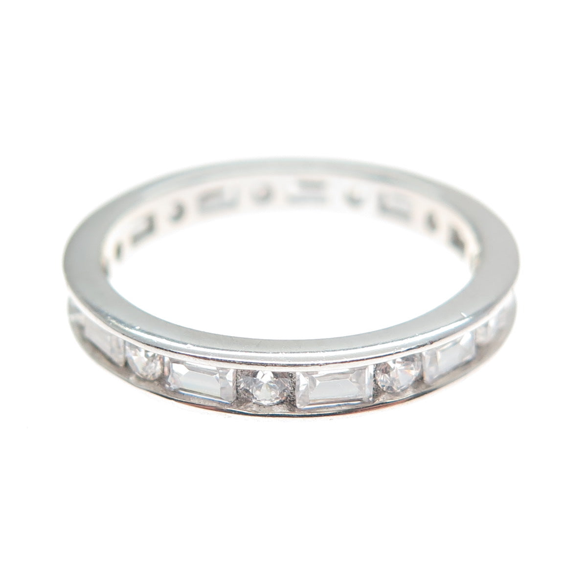 JOY & RACHEL 925 Sterling Silver Round Emerald-Cut C Z Eternity Ring Size 6.25