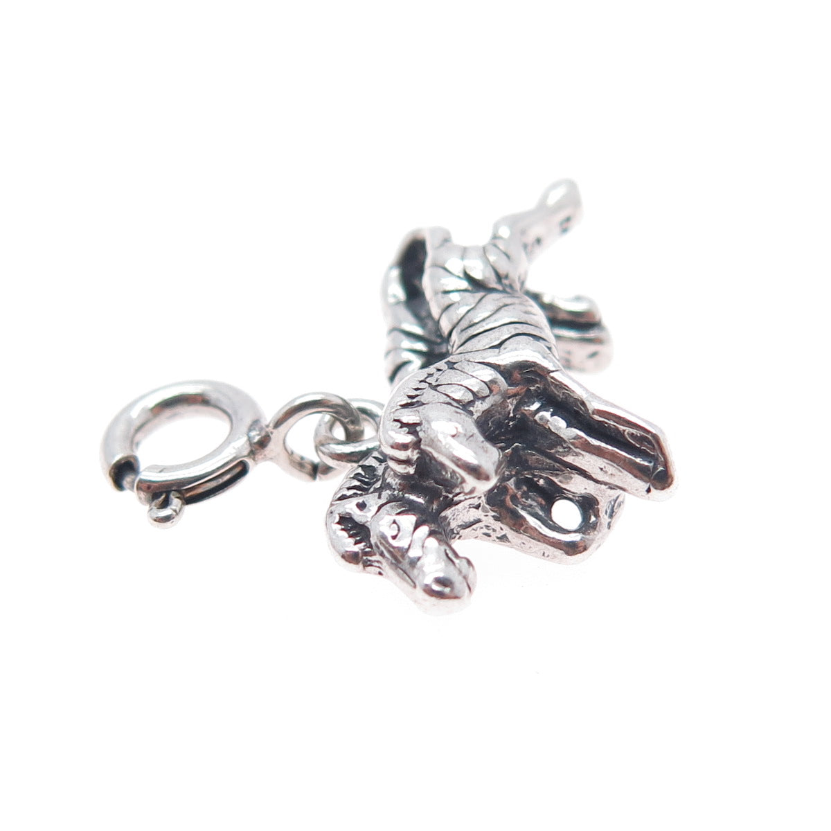 925 Sterling Silver Vintage Zebra Couple Spring Ring Mini Charm Pendant