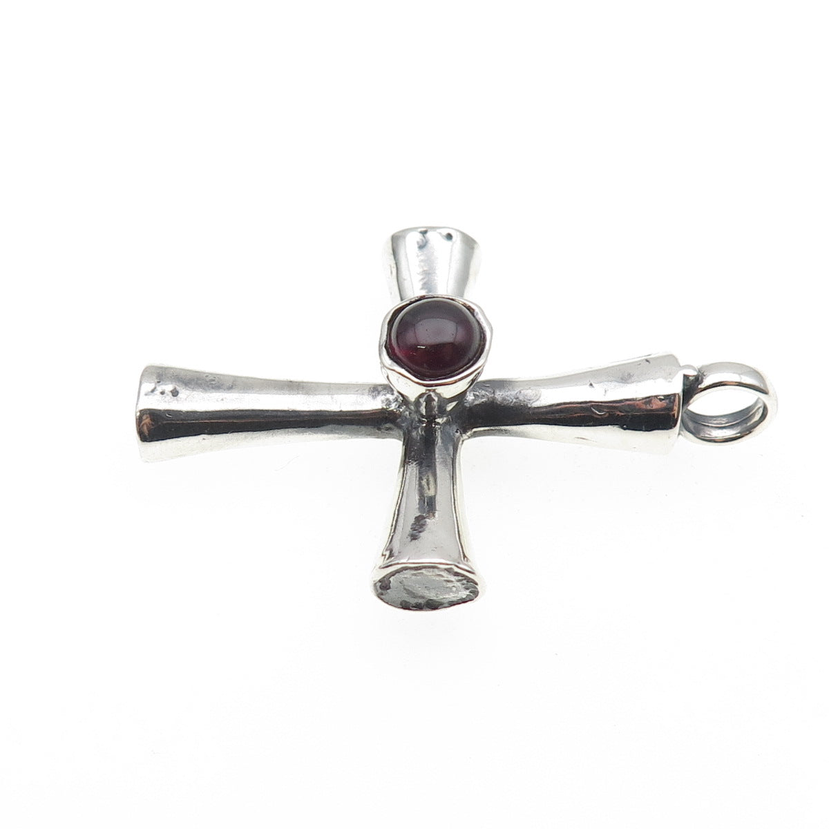925 Sterling Silver Vintage Real Rhodolite Modernist Cross Oxidized Pendant