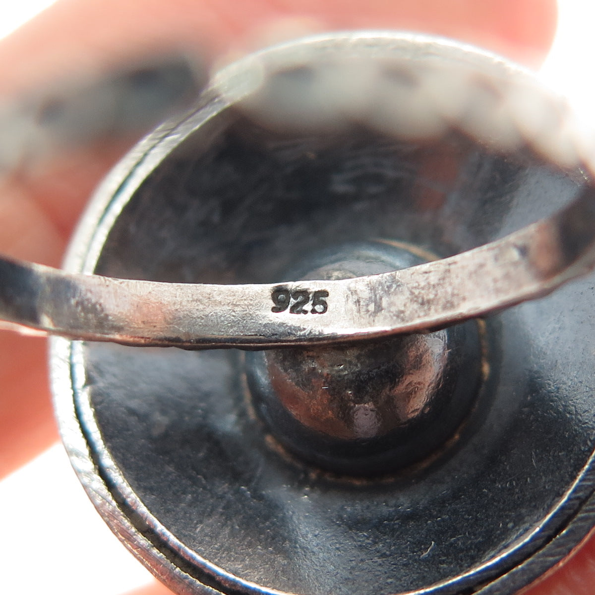 925 Sterling Silver Vintage Modernist Flower Oxidized Adjustable Ring Size 8.75
