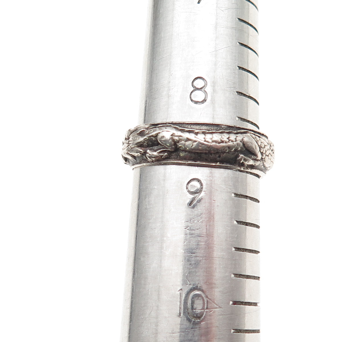 999 Fine Silver Antique Art Deco Chinese Dragon Oxidized Band Ring Size 8.75