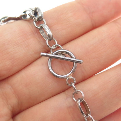 925 Sterling Silver Vintage Heart 5-Charm Oxidized Bracelet 7"