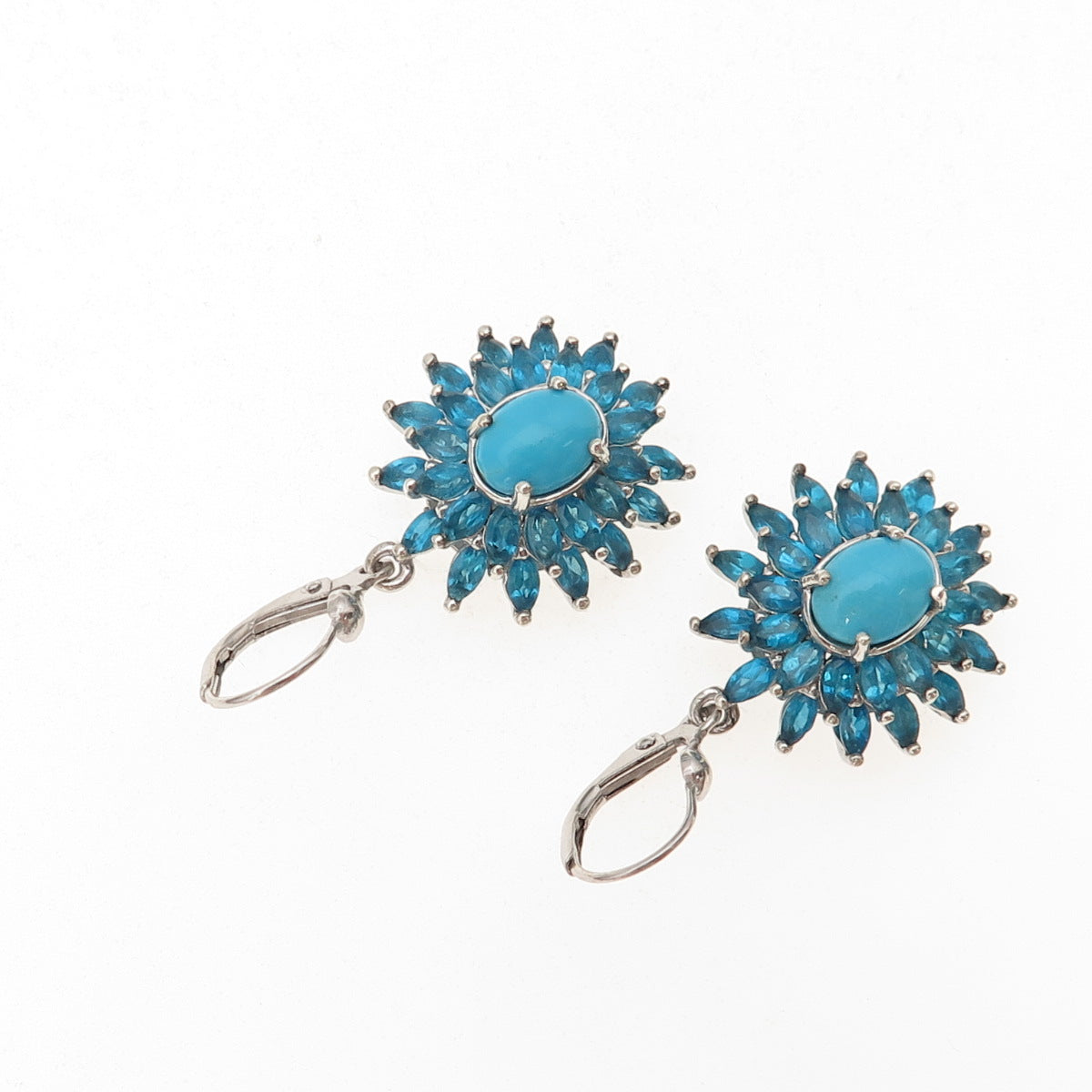 D'Joy 925 Sterling Silver Real Sleeping Beauty Turquoise Apatite Dangle Earrings