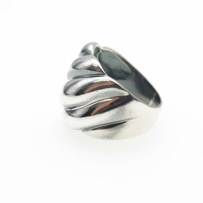 925 Sterling Silver Vintage Modernist Ribbed Oxidized Ring Size 6