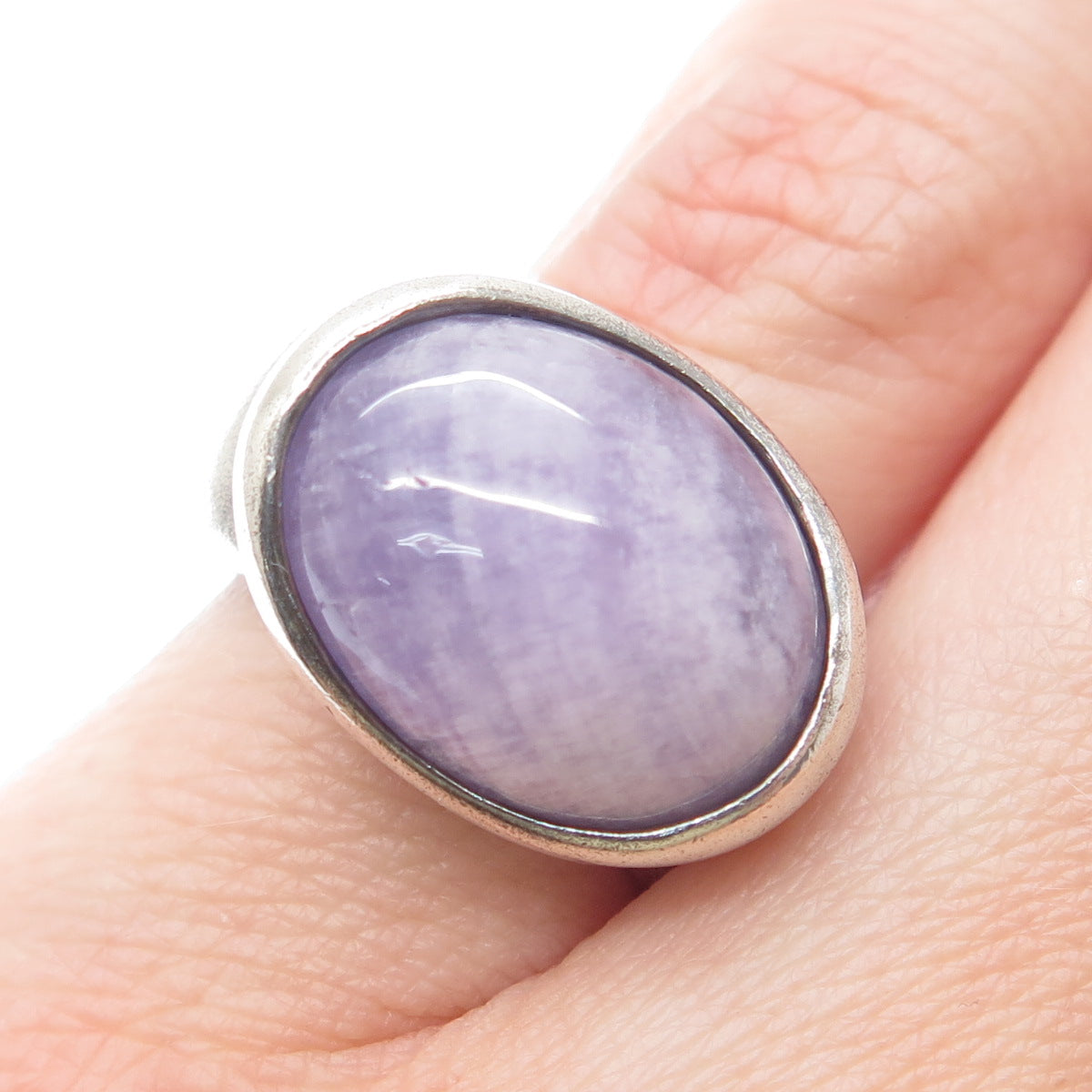 ESPO JOSEPH ESPOSITO 925 Sterling Silver Vintage Real Lavender Jade Ring Size 6