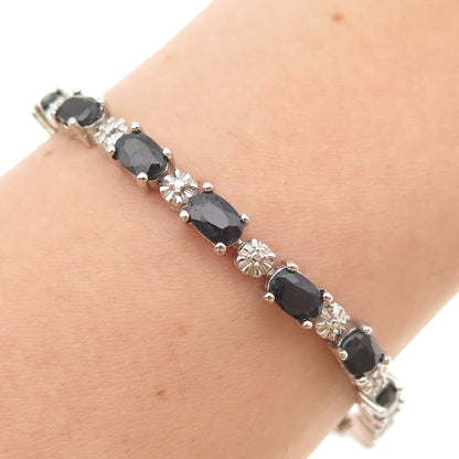 Michelle Albala 925 Sterling Silver Real Diamond Accent Sapphire Bracelet 7.25"