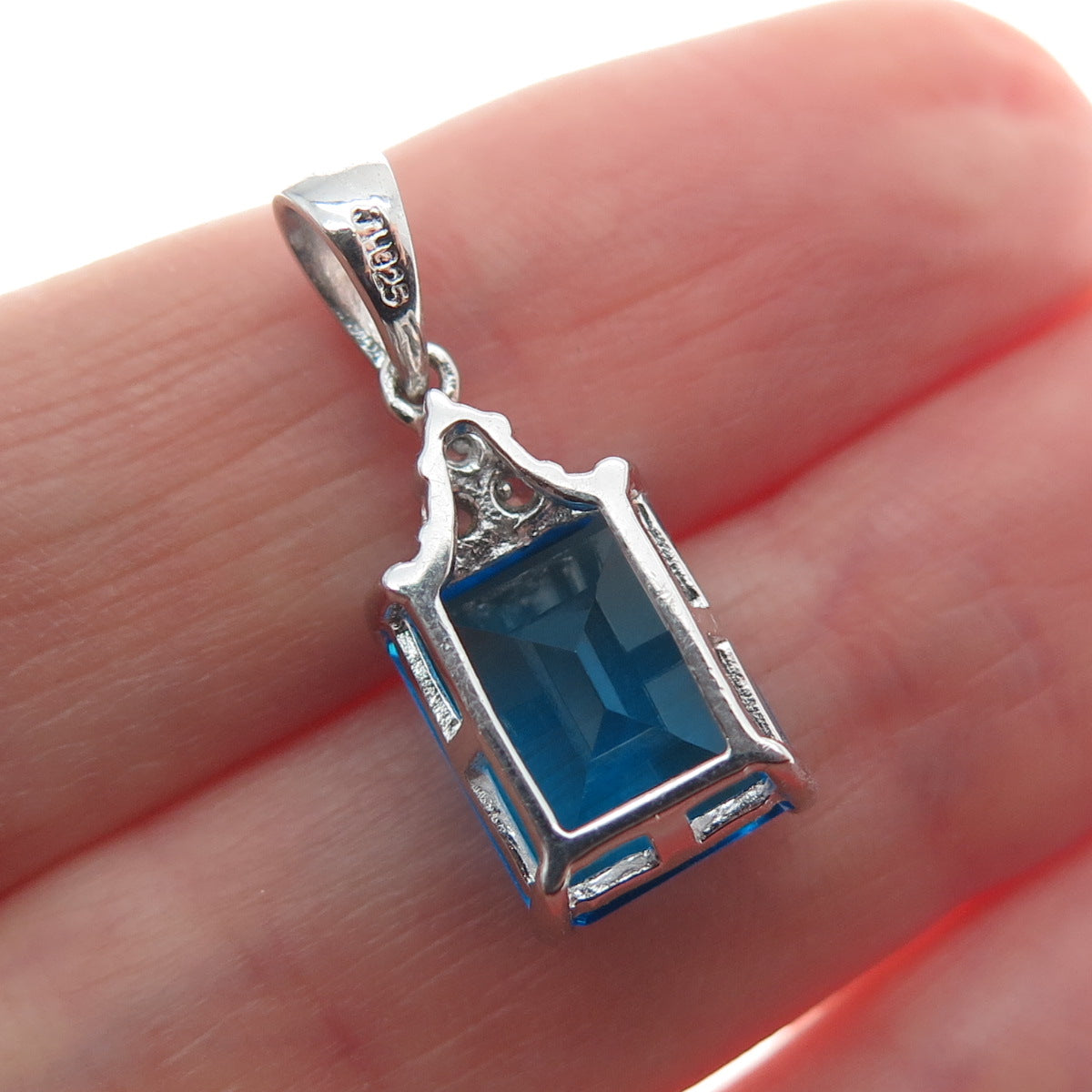 JH YOUNG 925 Sterling Silver Blue & White C Z Minimalist Charm Pendant