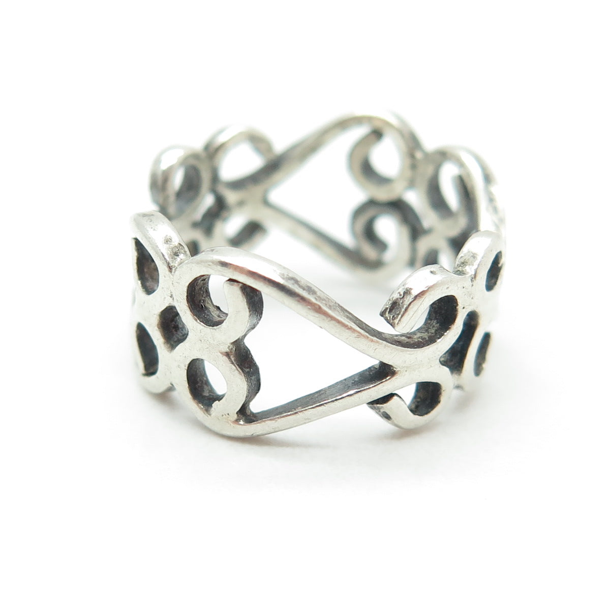 925 Sterling Silver Vintage Swirl Modernist Band Ring Size 4.75