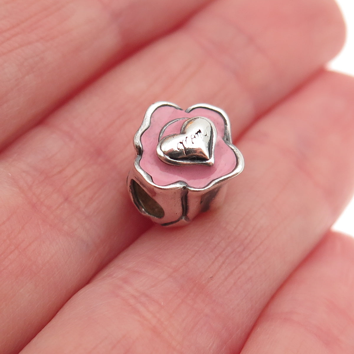 Chamilia 925 Sterling Silver Enamel Mom Rose Flower Slide Bead Charm