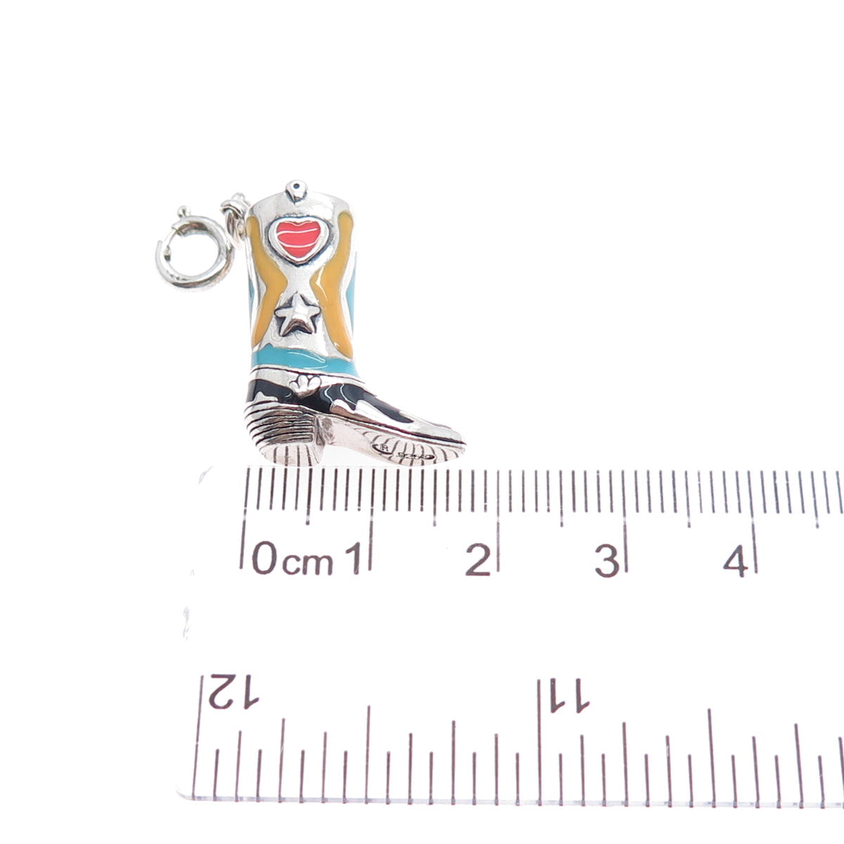 CAROLYN POLLACK 925 Sterling Vintage Enamel Cowboy Shoe Spring Ring Lock Pendant