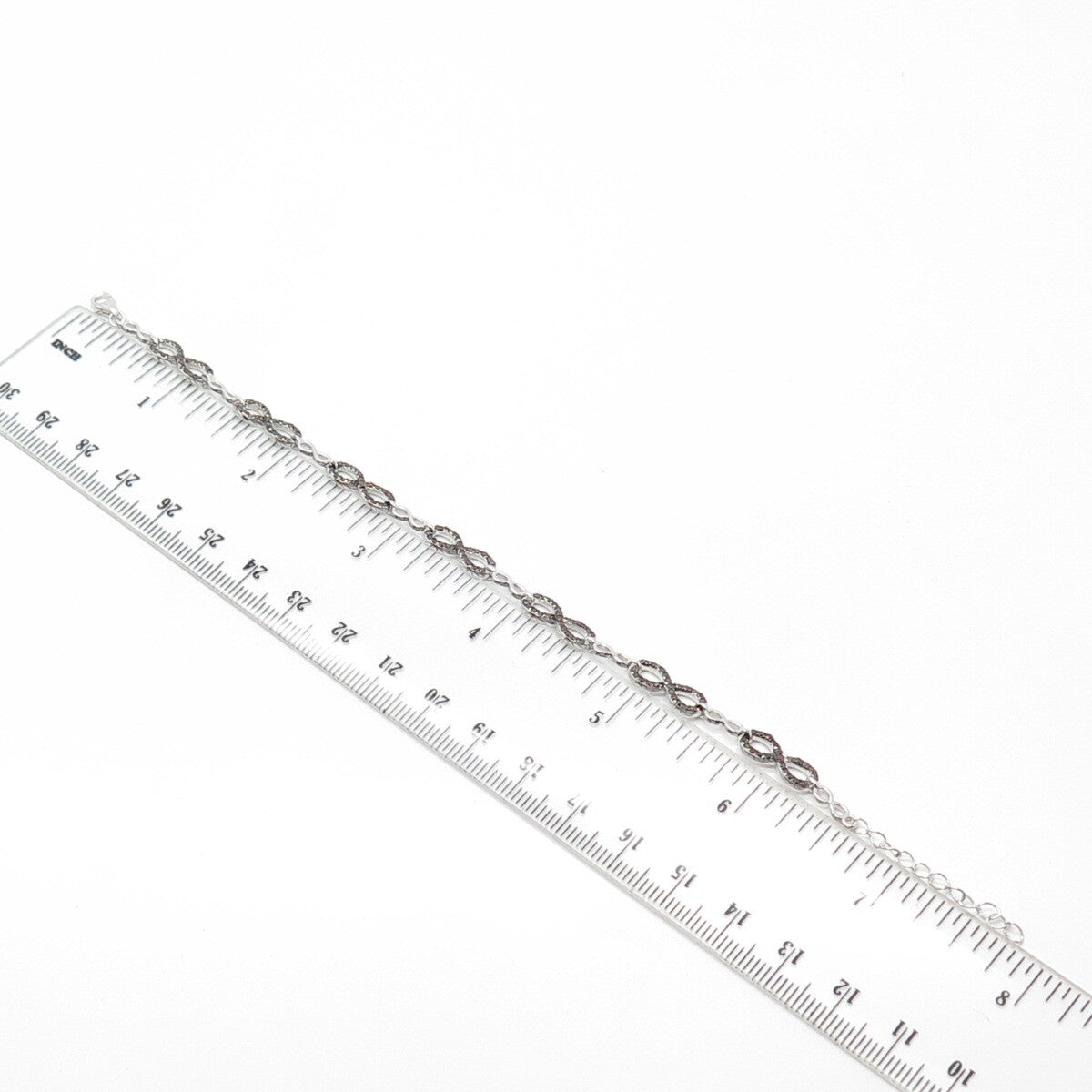 925 Sterling Silver Real Cognac Diamond Infinity Link Bracelet 7.75"