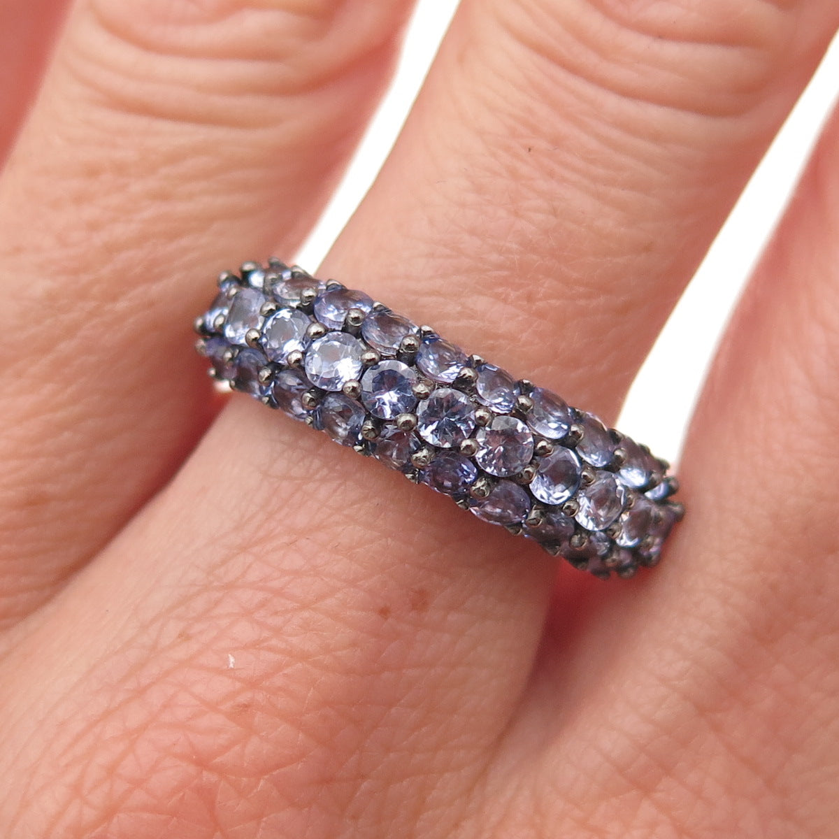 D'Joy 925 Sterling Silver Black Rhodium Real Round-Cut Iolite Ring Size 9
