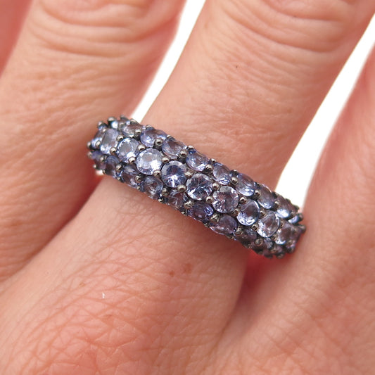 D'Joy 925 Sterling Silver Black Rhodium Real Round-Cut Iolite Ring Size 9
