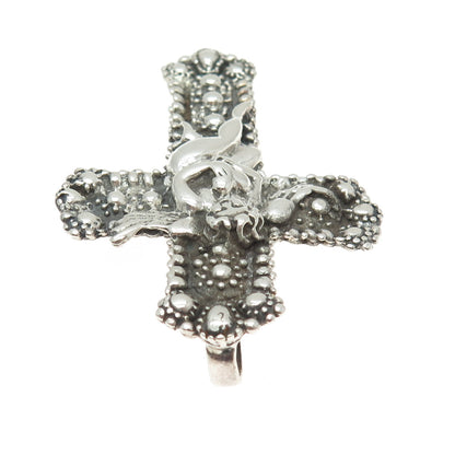 925 Sterling Silver Vintage Angel Heart Cross Pendant