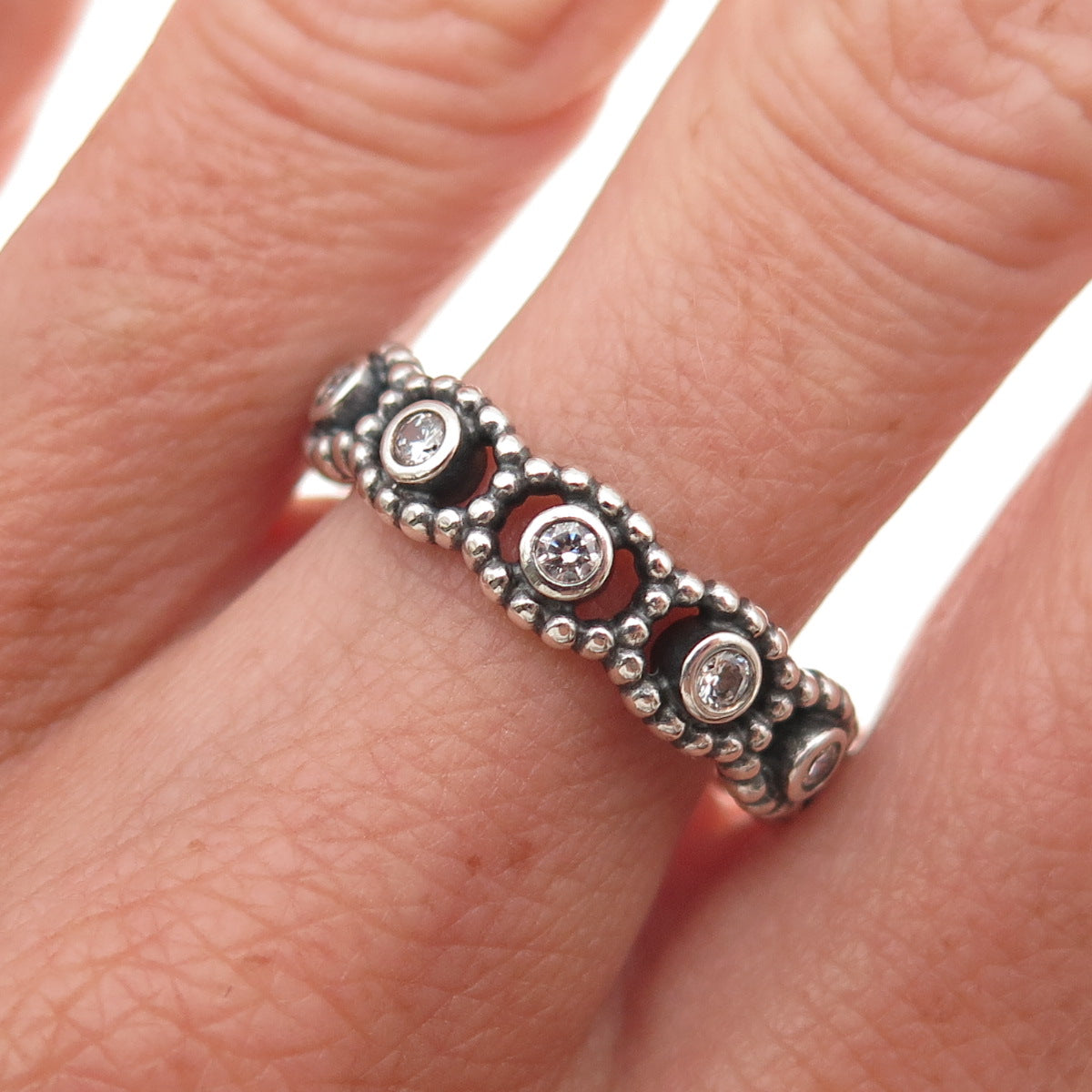 Pandora 925 Sterling Silver Round-Cut C Z Her Majesty Band Ring Size 9.25