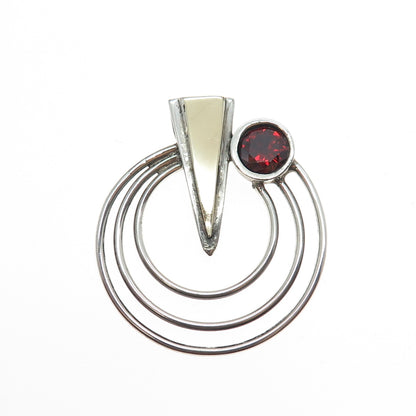 925 Sterling Silver 14K Gold Vintage Real Red Garnet Modernist Slide Pendant