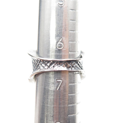 925 Sterling Silver Vintage Modernist Hug Oxidized Ring Size 6.75