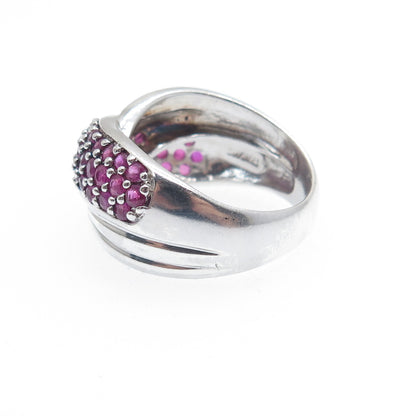925 Sterling Silver Real Round-Cut Ruby Crisscross Ring Size 8.25