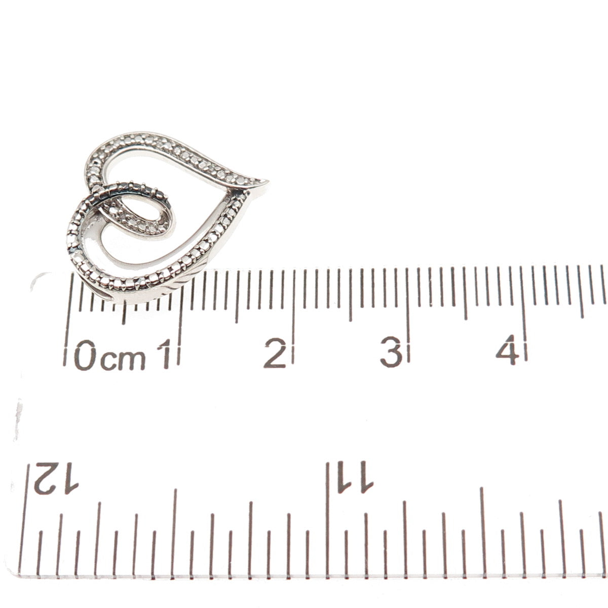 Jane Seymour 925 Sterling Silver Real Round-Cut Diamond Heart Mini Slide Pendant