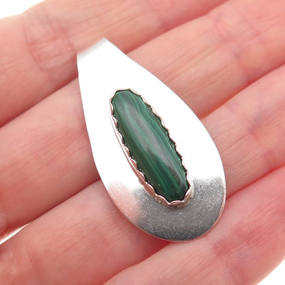 Old Pawn Sterling Silver Vintage Southwestern Malachite Teardrop Slide Pendant