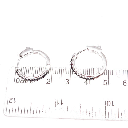 925 Sterling Silver Real Round-Cut Black Spinel Hoop Earrings