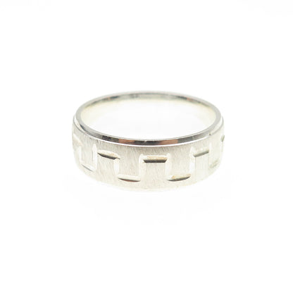 925 Sterling Silver Vintage Engraved Zig Zag Band Ring Size 9.25
