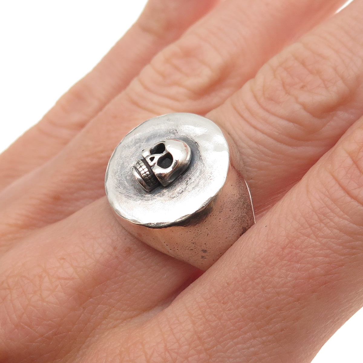925 Sterling Silver Vintage Skull Oxidized Biker Signet Ring Size 11