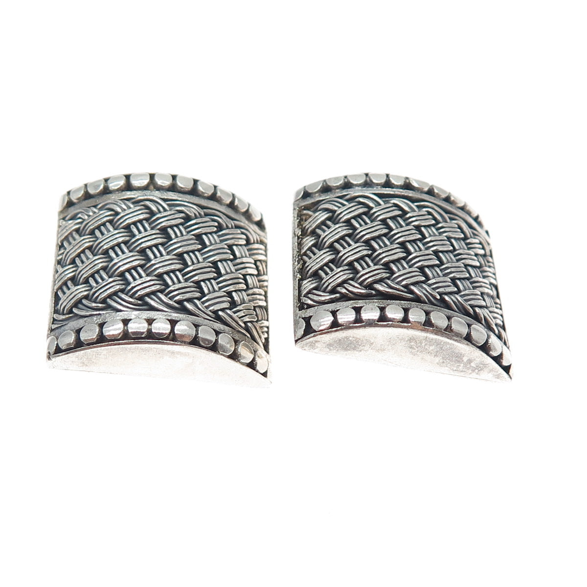 SUARTI BALI 925 Sterling Silver Vintage Woven Oxidized Clip On Earrings