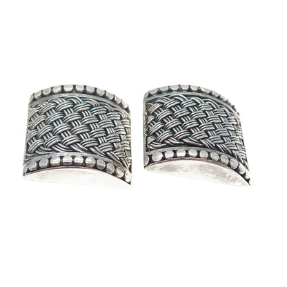 SUARTI BALI 925 Sterling Silver Vintage Woven Oxidized Clip On Earrings