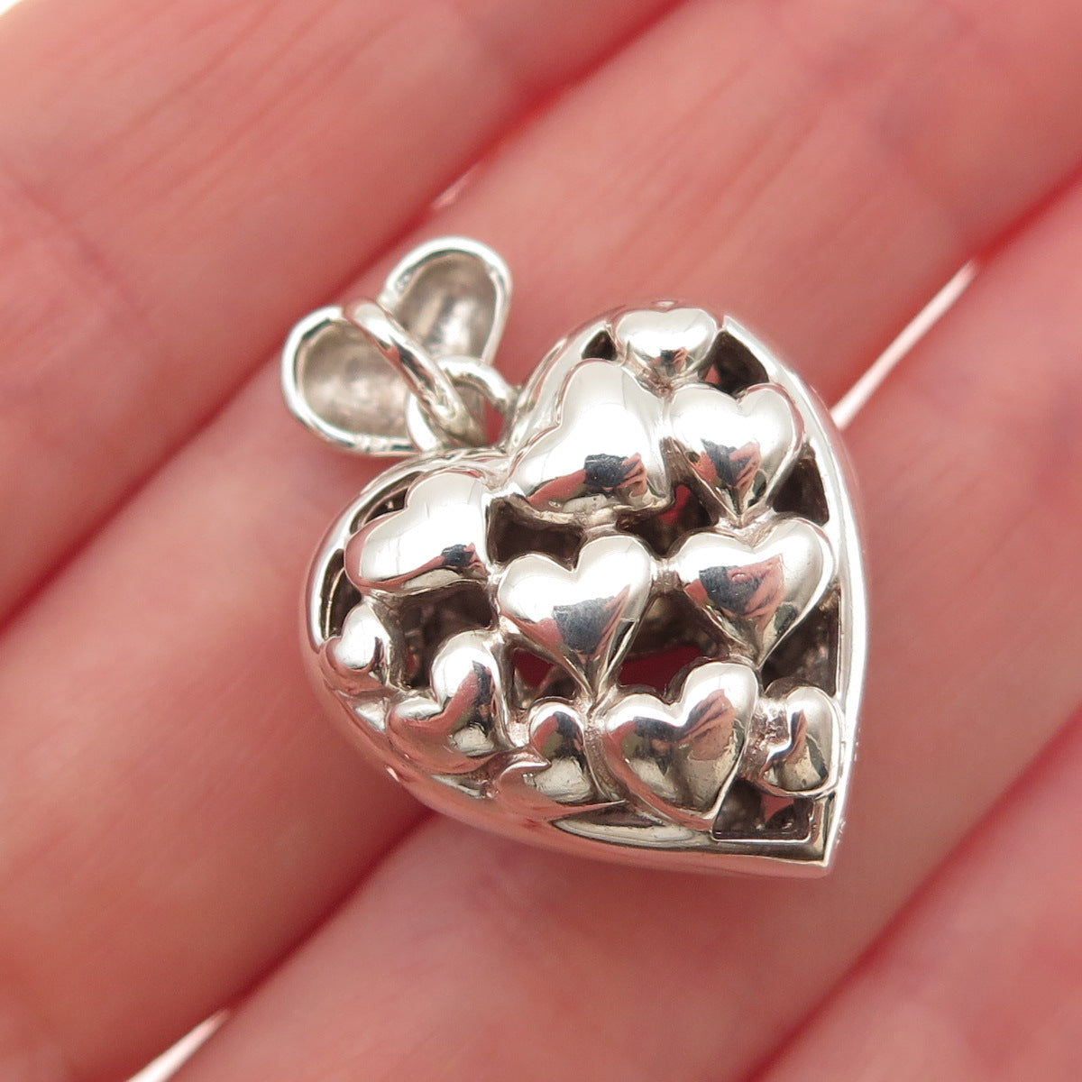 925 Sterling Silver 14K Gold Vintage Modernist Heart Charm Pendant